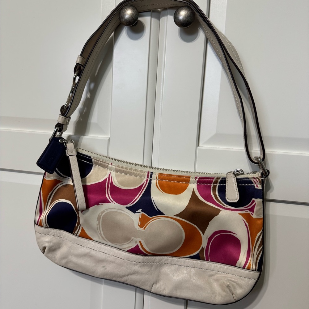 Coach Multicolor Signature Shoulder Bag with Cream Leather Accents